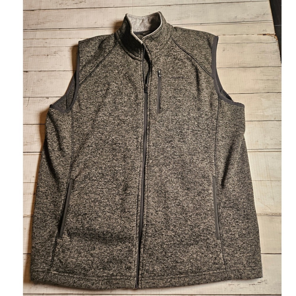 Eddie Bauer Mens XL Sweater Fleece Vest Heather Gray Full Zip Mock Neck 79N/14